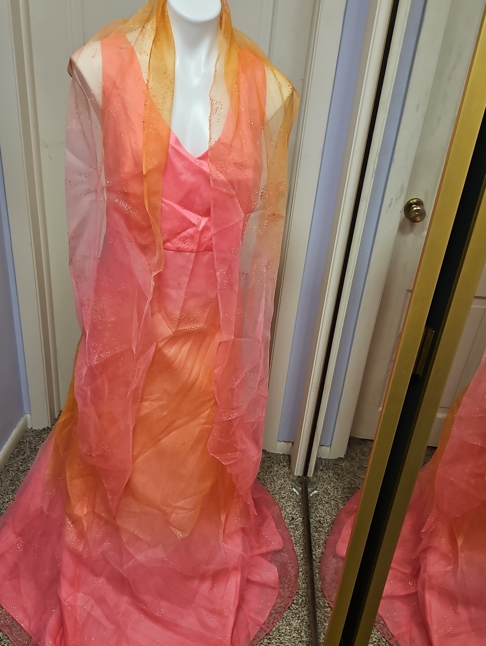 Onyx Nite Plus Sz Autumn Fall Orange Ombre Lace-Up Sparkle Glitter Wedding Dress